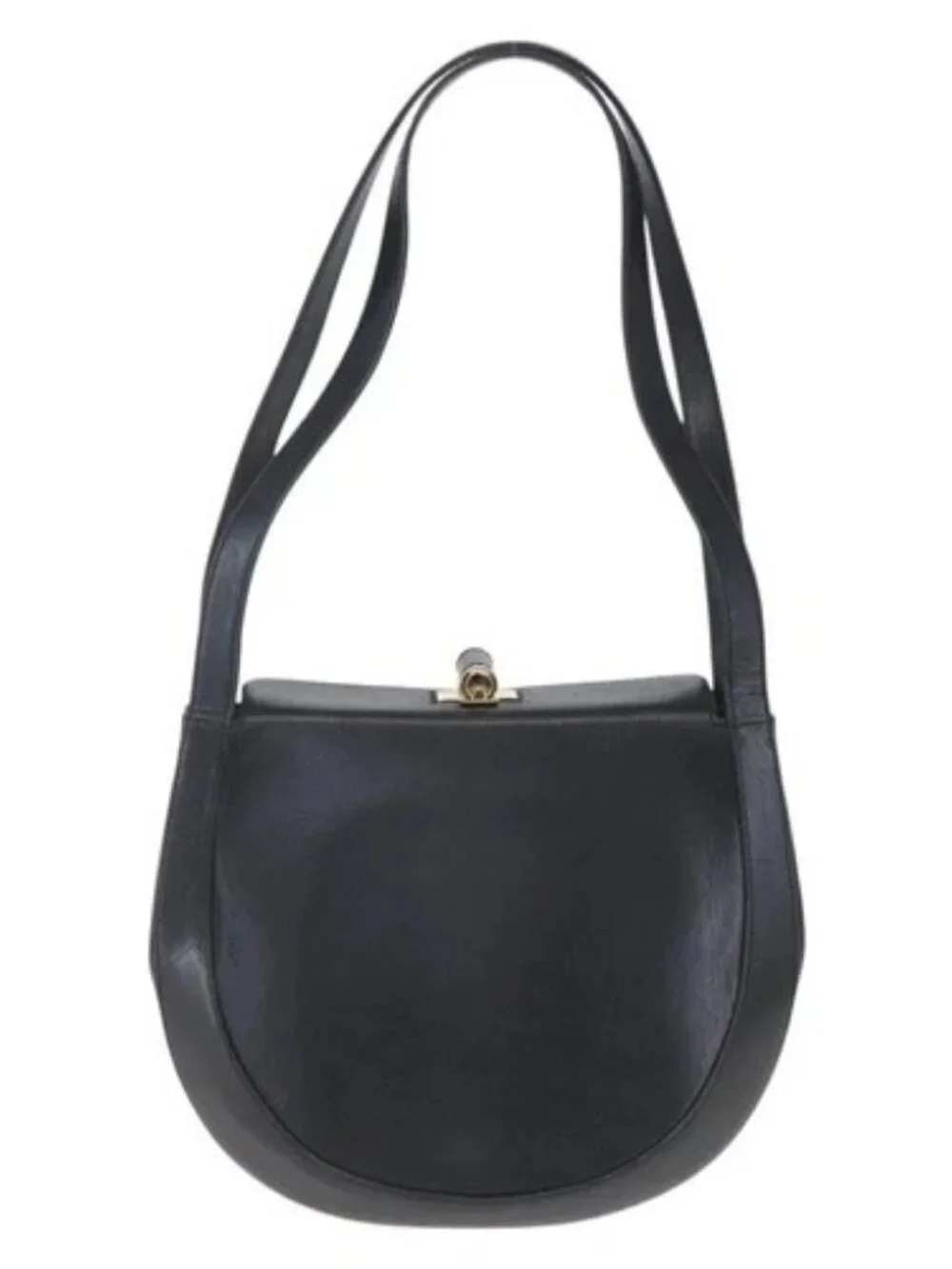 Salvatore Ferragamo Shoulder Bag Leather Black Gold Auth bs31188
